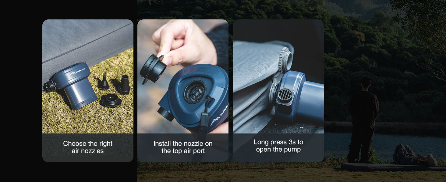 How to use the dark blue portable air pump