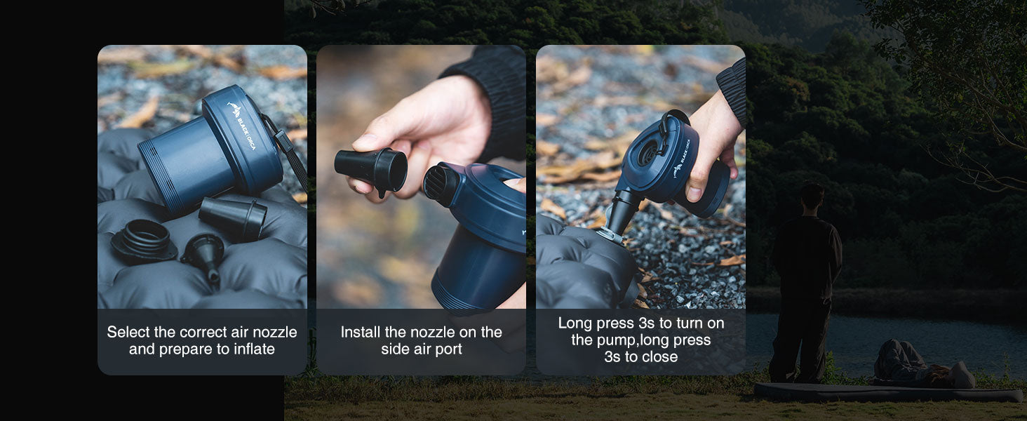 How to use the dark blue portable air pump to inflate