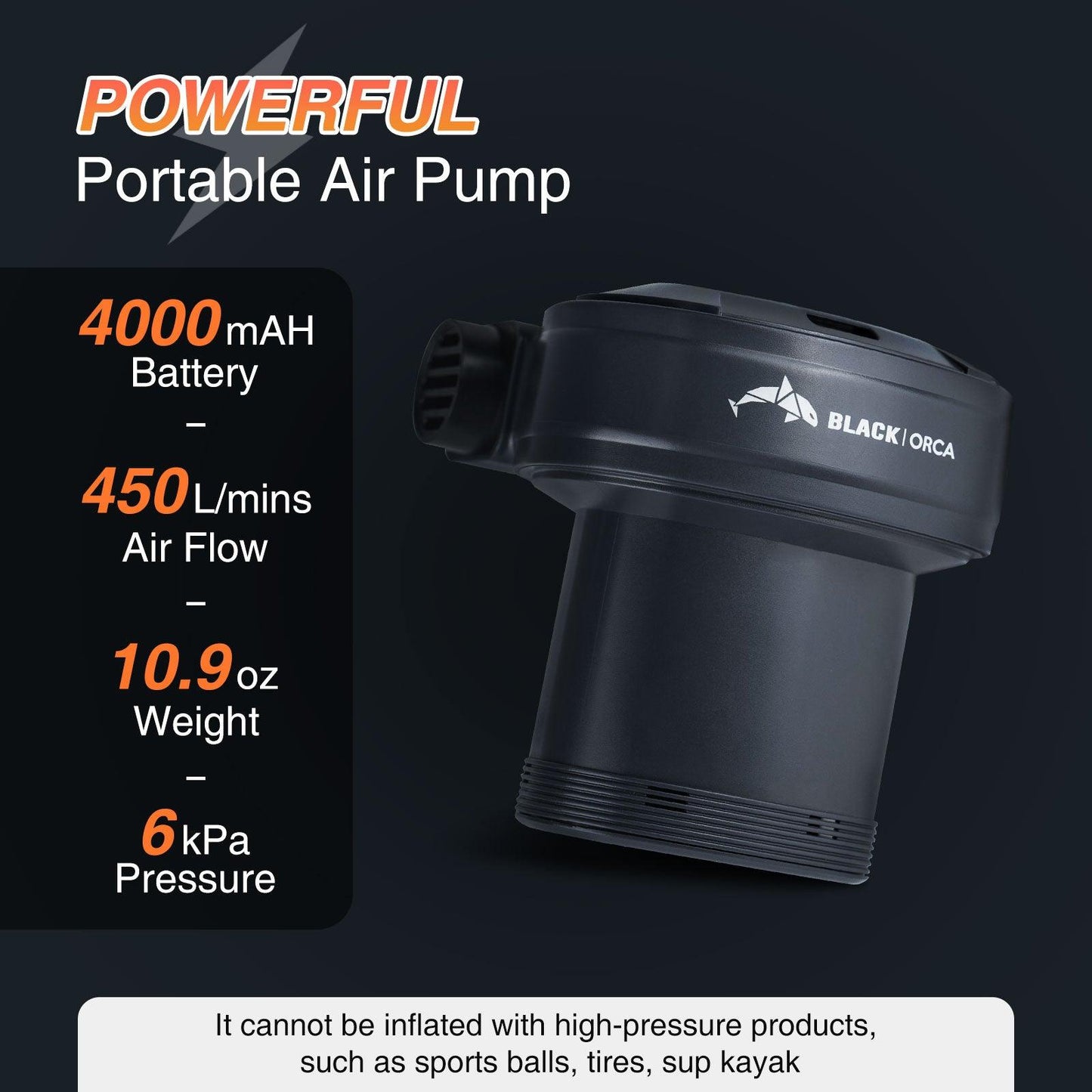 Portable Air Pump for Inflatables - BlackOrca